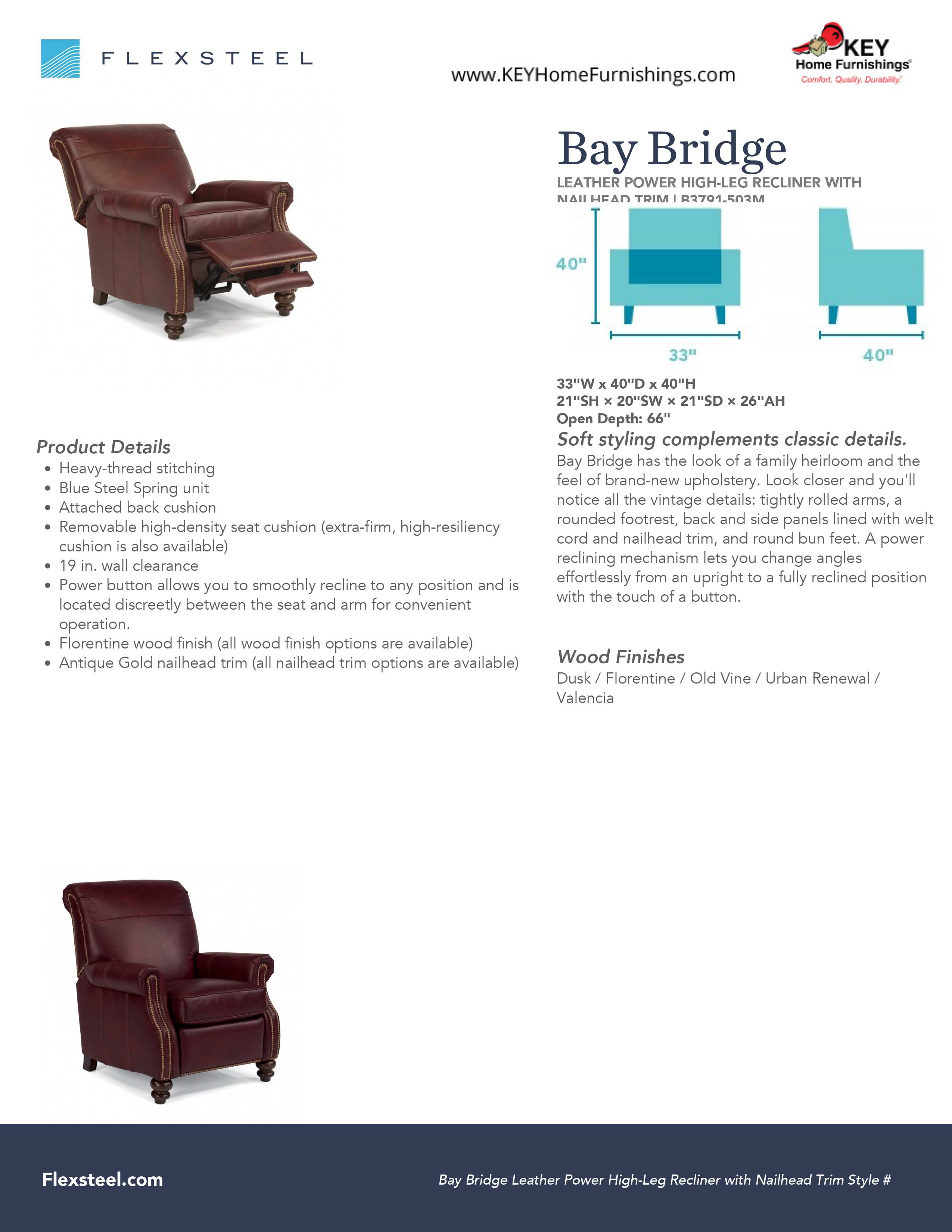 Flexsteel Furniture B3791-503M details and dimensions